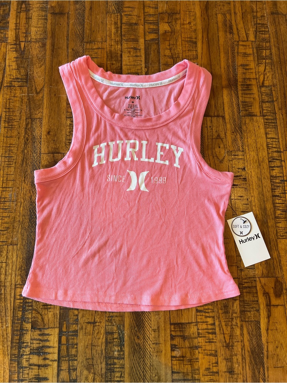 Hurley Pink Ribbed Cropped Tank Top - Size M